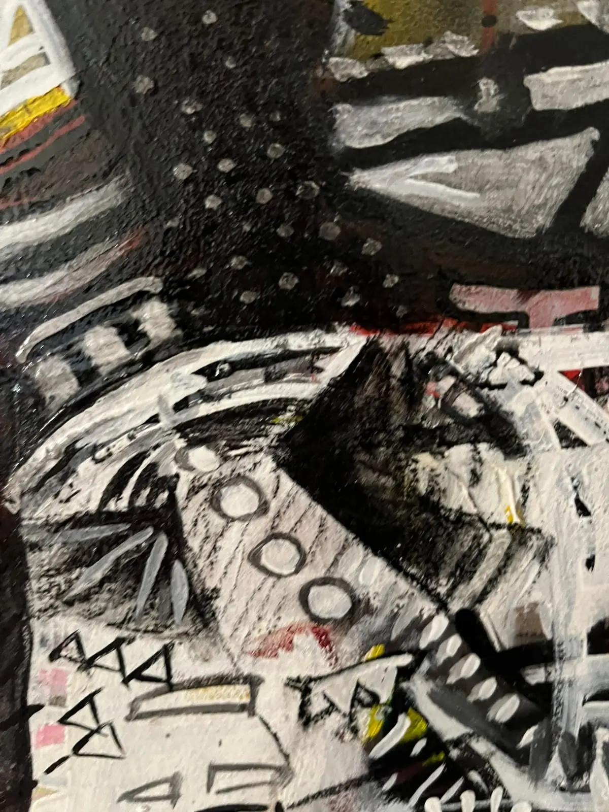 Detail — black and white towers with dotted sky