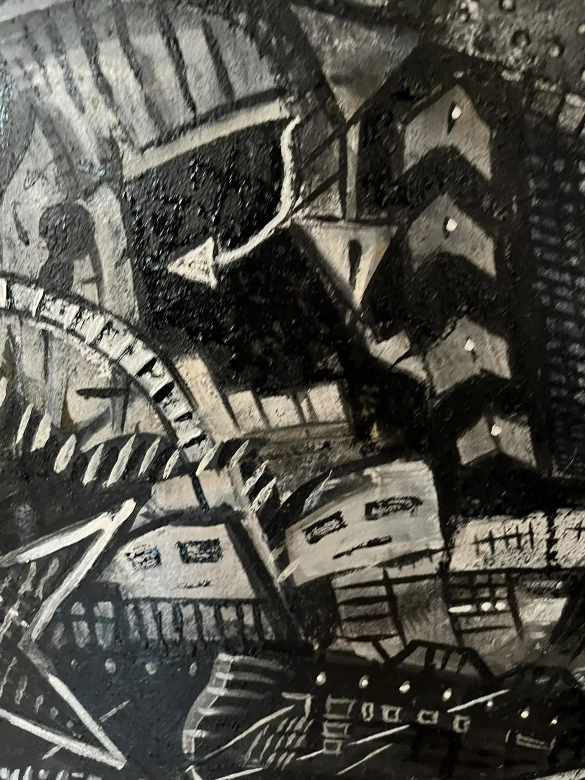 Detail — arcs of buildings and an arrow